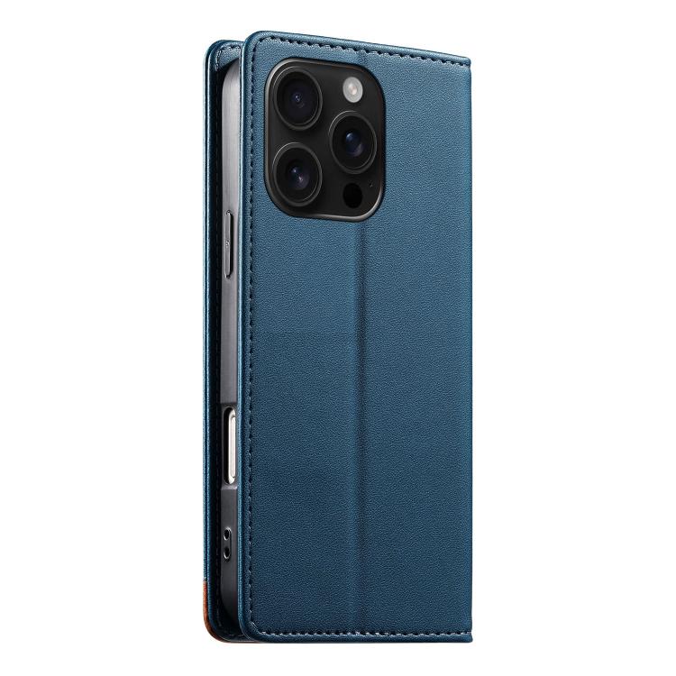 For iPhone 16 Pro Dierfeng Splicing Strong Magnetic RFID Vegan Leather Phone Case