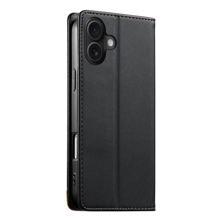 For iPhone 16 Plus Dierfeng Splicing Strong Magnetic RFID Vegan Leather Phone Case