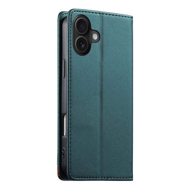 For iPhone 16 Plus Dierfeng Splicing Strong Magnetic RFID Vegan Leather Phone Case