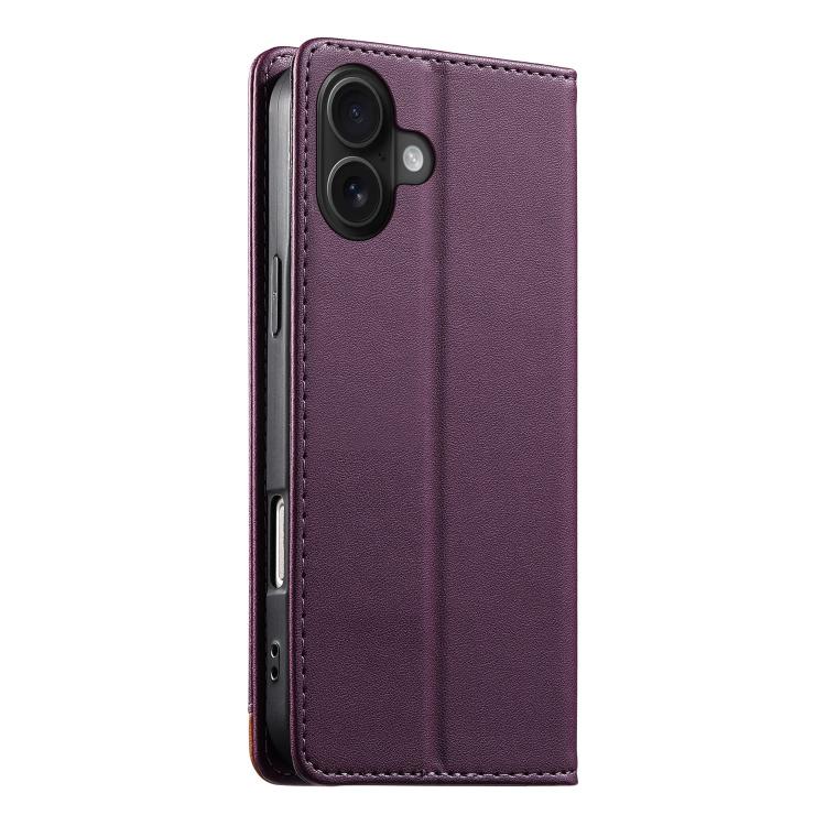For iPhone 16 Plus Dierfeng Splicing Strong Magnetic RFID Vegan Leather Phone Case