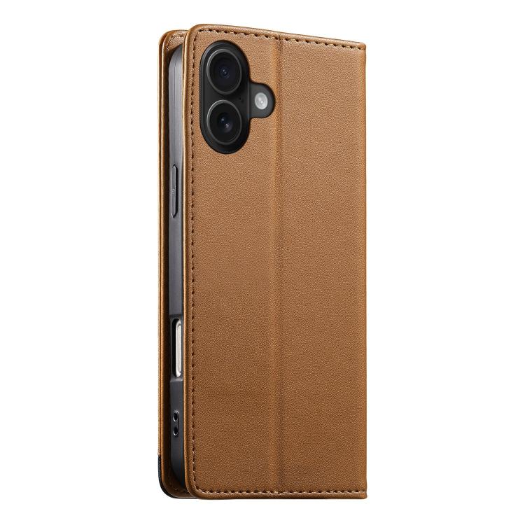 For iPhone 16 Plus Dierfeng Splicing Strong Magnetic RFID Vegan Leather Phone Case