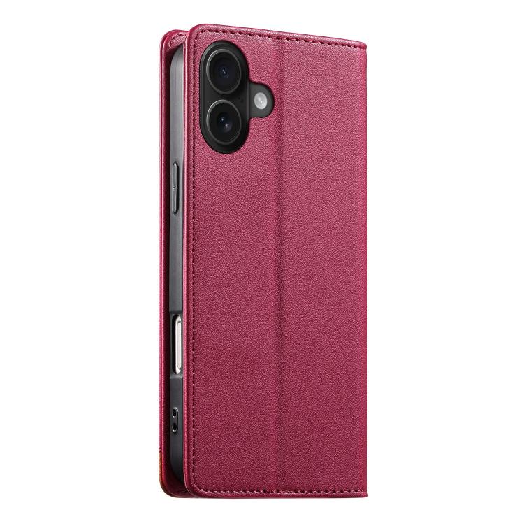 For iPhone 16 Plus Dierfeng Splicing Strong Magnetic RFID Vegan Leather Phone Case