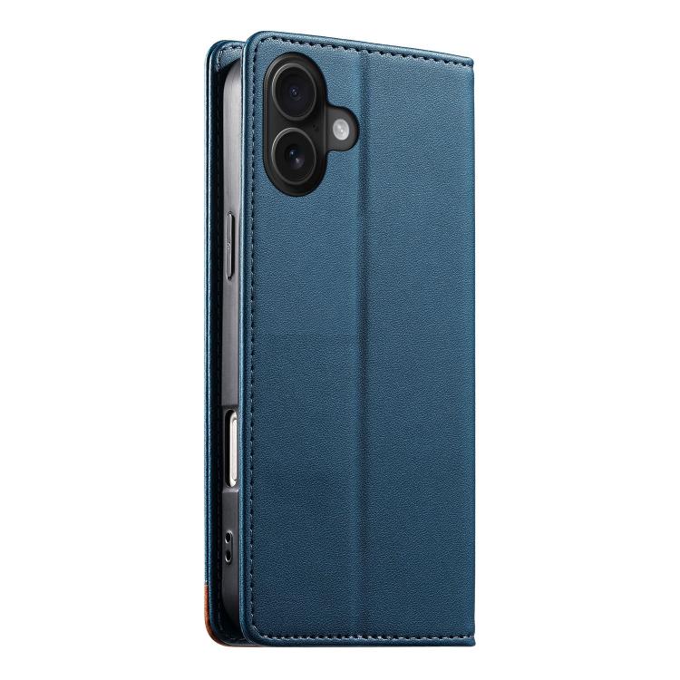 For iPhone 16 Plus Dierfeng Splicing Strong Magnetic RFID Vegan Leather Phone Case