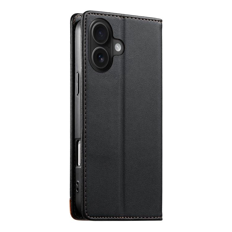 For iPhone 16 Dierfeng Splicing Strong Magnetic RFID Vegan Leather Phone Case