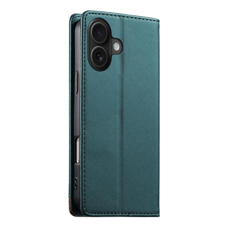 For iPhone 16 Dierfeng Splicing Strong Magnetic RFID Vegan Leather Phone Case