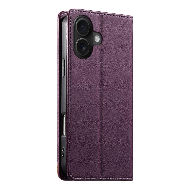 For iPhone 16 Dierfeng Splicing Strong Magnetic RFID Vegan Leather Phone Case