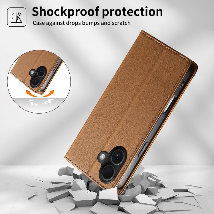 For iPhone 16 Dierfeng Splicing Strong Magnetic RFID Vegan Leather Phone Case