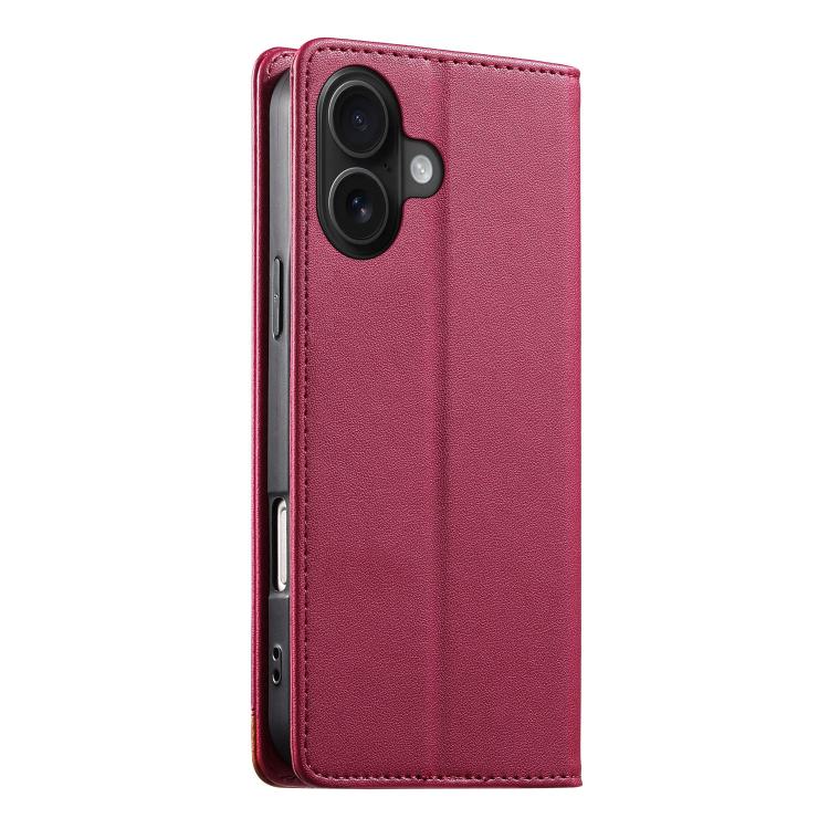 For iPhone 16 Dierfeng Splicing Strong Magnetic RFID Vegan Leather Phone Case