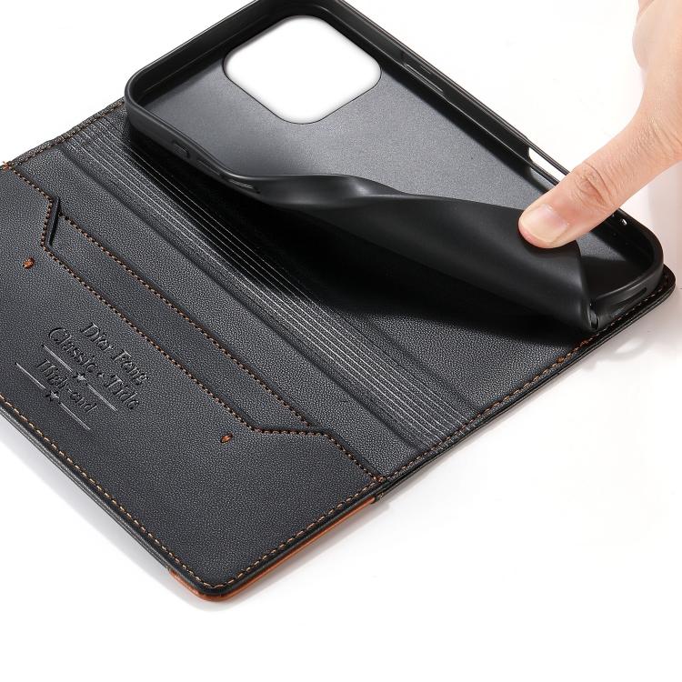 For iPhone 15 Pro Max Dierfeng Splicing Strong Magnetic RFID Vegan Leather Phone Case