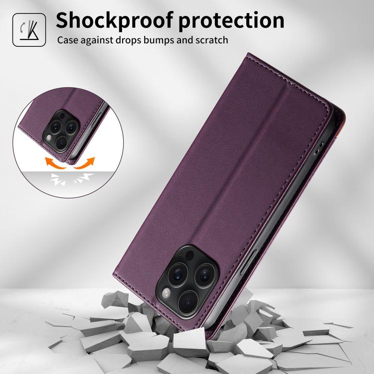 For iPhone 15 Pro Max Dierfeng Splicing Strong Magnetic RFID Vegan Leather Phone Case