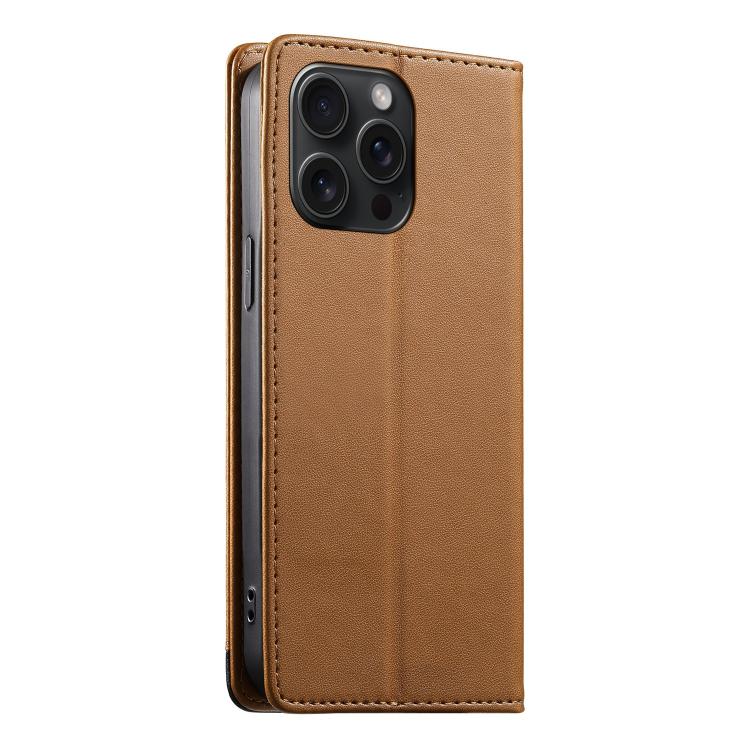 For iPhone 15 Pro Max Dierfeng Splicing Strong Magnetic RFID Vegan Leather Phone Case