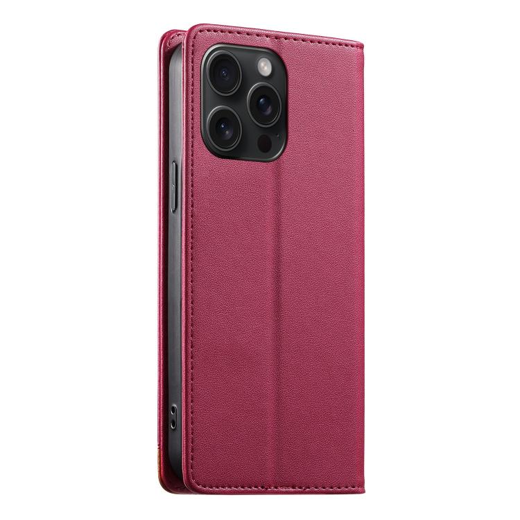 For iPhone 15 Pro Max Dierfeng Splicing Strong Magnetic RFID Vegan Leather Phone Case