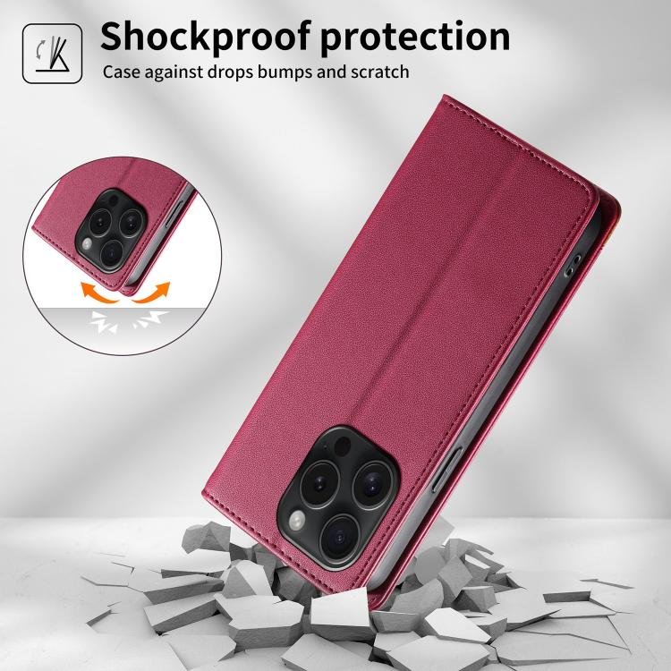 For iPhone 15 Pro Dierfeng Splicing Strong Magnetic RFID Vegan Leather Phone Case
