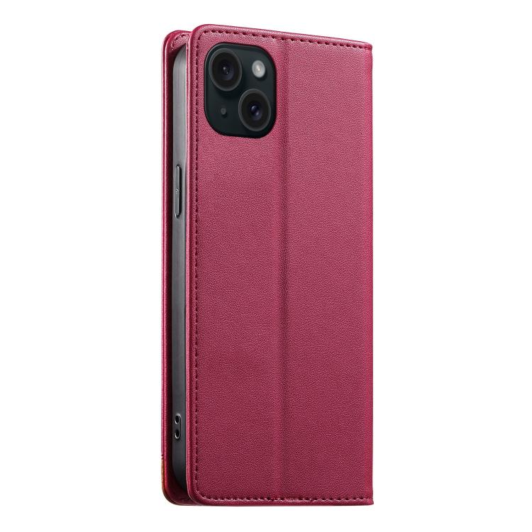 For iPhone 15 Plus Dierfeng Splicing Strong Magnetic RFID Vegan Leather Phone Case