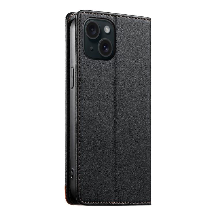 For iPhone 15 Dierfeng Splicing Strong Magnetic RFID Vegan Leather Phone Case