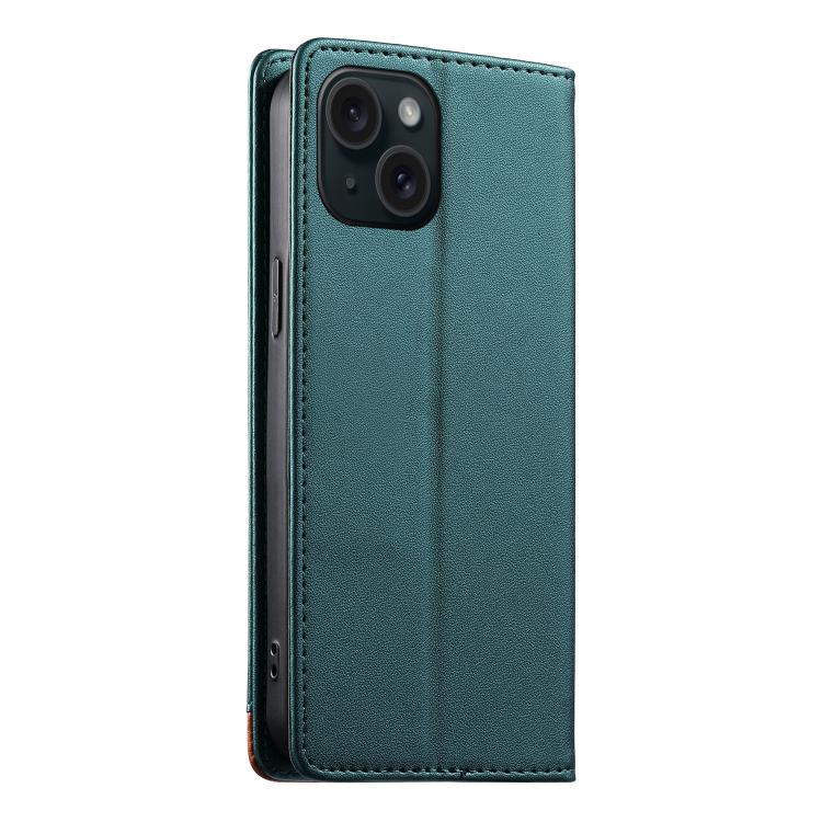 For iPhone 15 Dierfeng Splicing Strong Magnetic RFID Vegan Leather Phone Case