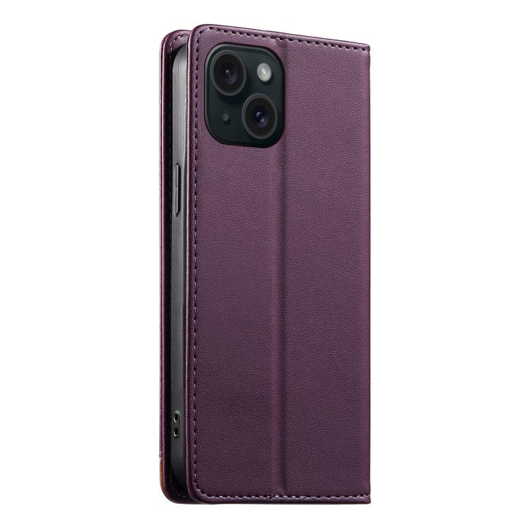 For iPhone 15 Dierfeng Splicing Strong Magnetic RFID Vegan Leather Phone Case