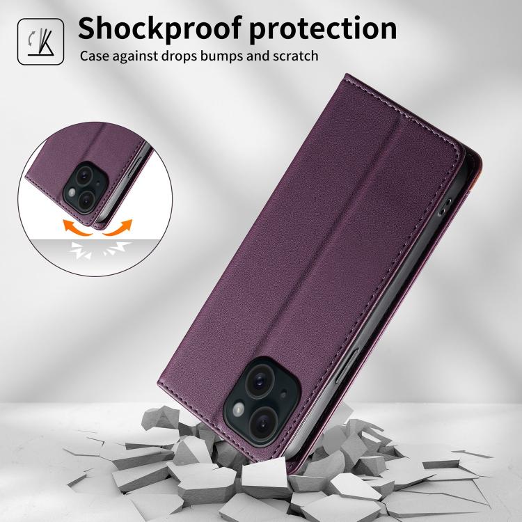 For iPhone 15 Dierfeng Splicing Strong Magnetic RFID Vegan Leather Phone Case