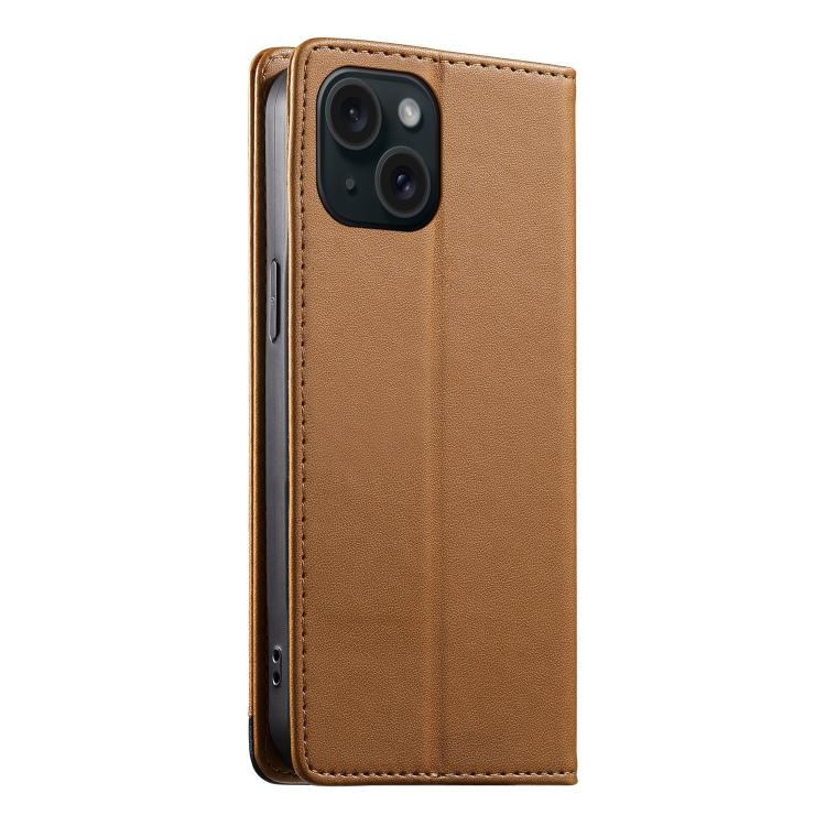 For iPhone 15 Dierfeng Splicing Strong Magnetic RFID Vegan Leather Phone Case
