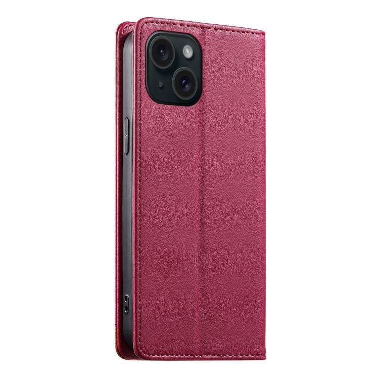 For iPhone 15 Dierfeng Splicing Strong Magnetic RFID Vegan Leather Phone Case