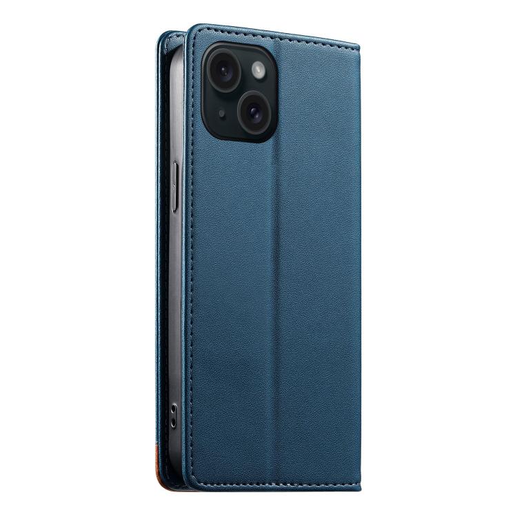 For iPhone 15 Dierfeng Splicing Strong Magnetic RFID Vegan Leather Phone Case