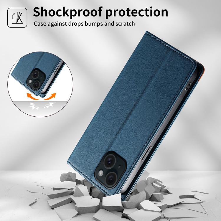 For iPhone 15 Dierfeng Splicing Strong Magnetic RFID Vegan Leather Phone Case