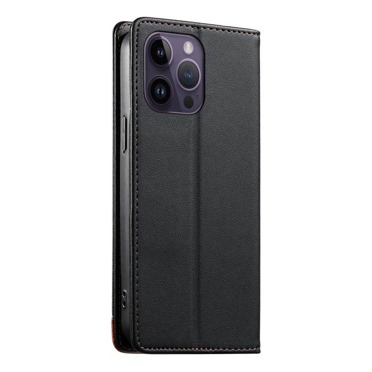 For iPhone 14 Pro Max Dierfeng Splicing Strong Magnetic RFID Vegan Leather Phone Case