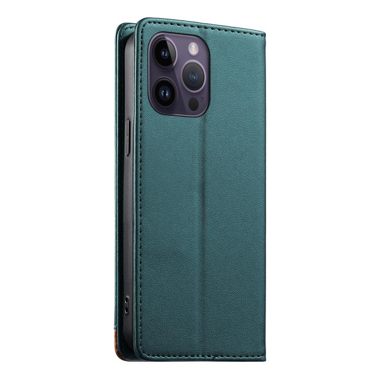 For iPhone 14 Pro Max Dierfeng Splicing Strong Magnetic RFID Vegan Leather Phone Case