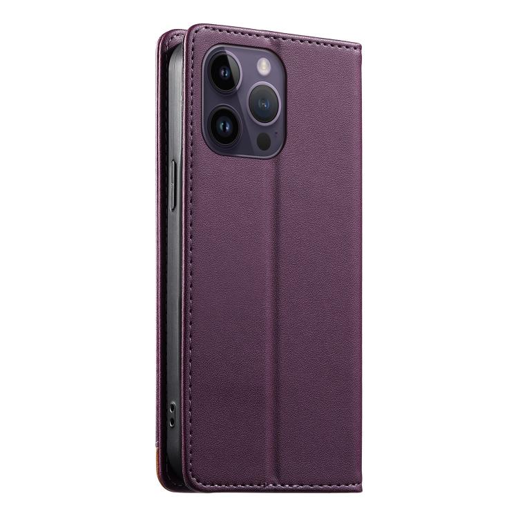 For iPhone 14 Pro Max Dierfeng Splicing Strong Magnetic RFID Vegan Leather Phone Case