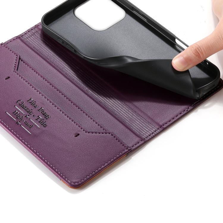 For iPhone 14 Pro Max Dierfeng Splicing Strong Magnetic RFID Vegan Leather Phone Case