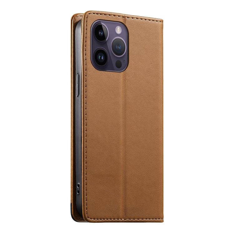 For iPhone 14 Pro Max Dierfeng Splicing Strong Magnetic RFID Vegan Leather Phone Case