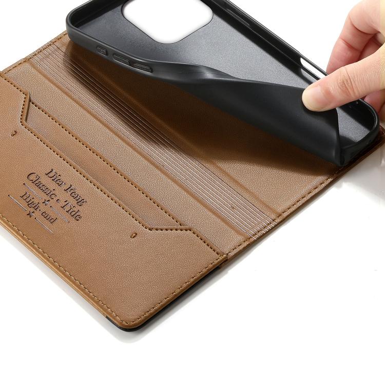 For iPhone 14 Pro Max Dierfeng Splicing Strong Magnetic RFID Vegan Leather Phone Case