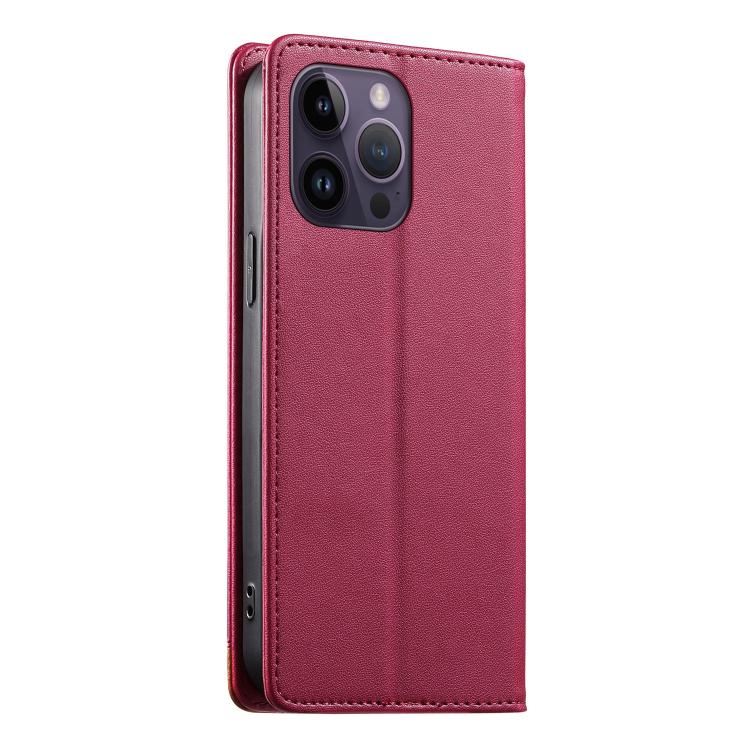For iPhone 14 Pro Max Dierfeng Splicing Strong Magnetic RFID Vegan Leather Phone Case