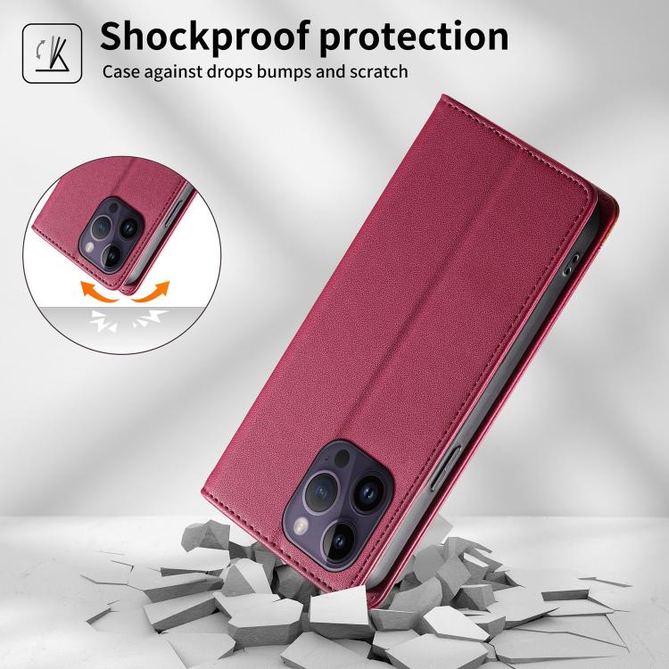 For iPhone 14 Pro Max Dierfeng Splicing Strong Magnetic RFID Vegan Leather Phone Case