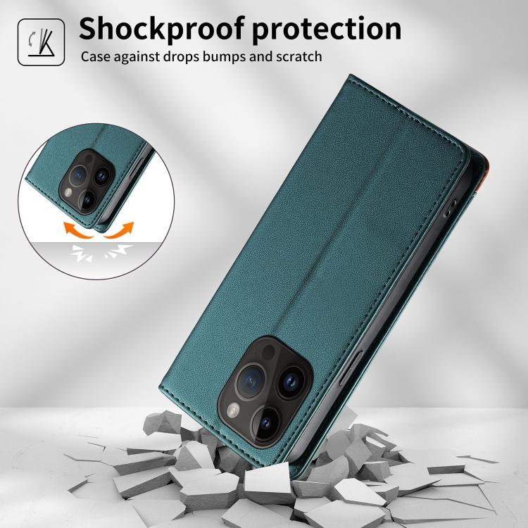 For iPhone 14 Pro Dierfeng Splicing Strong Magnetic RFID Vegan Leather Phone Case