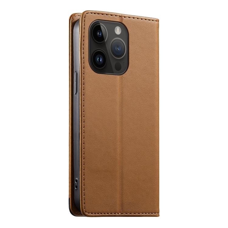 For iPhone 14 Pro Dierfeng Splicing Strong Magnetic RFID Vegan Leather Phone Case