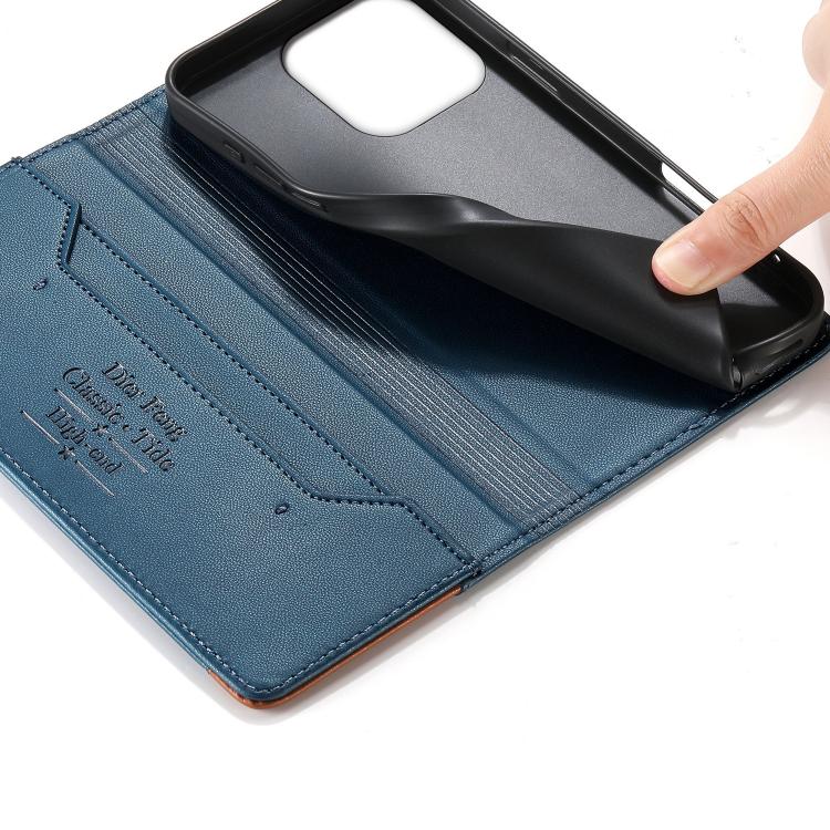 For iPhone 14 Pro Dierfeng Splicing Strong Magnetic RFID Vegan Leather Phone Case