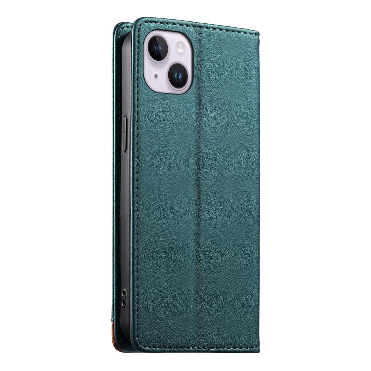 For iPhone 14 Plus Dierfeng Splicing Strong Magnetic RFID Vegan Leather Phone Case