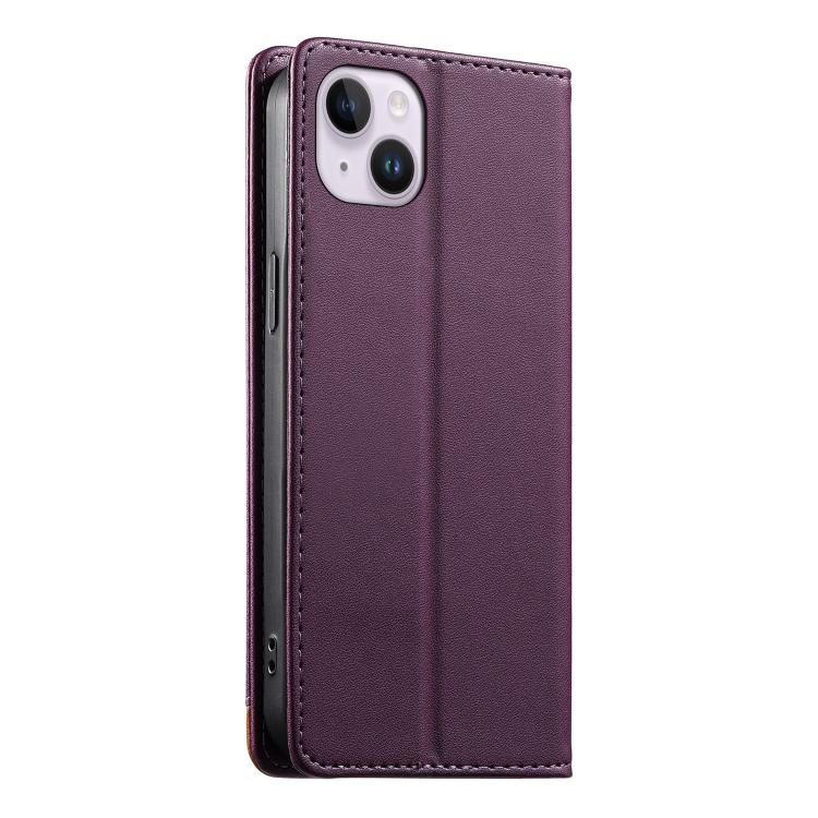 For iPhone 14 Plus Dierfeng Splicing Strong Magnetic RFID Vegan Leather Phone Case