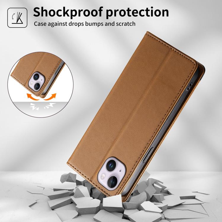 For iPhone 14 Plus Dierfeng Splicing Strong Magnetic RFID Vegan Leather Phone Case