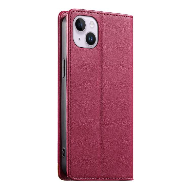 For iPhone 14 Plus Dierfeng Splicing Strong Magnetic RFID Vegan Leather Phone Case