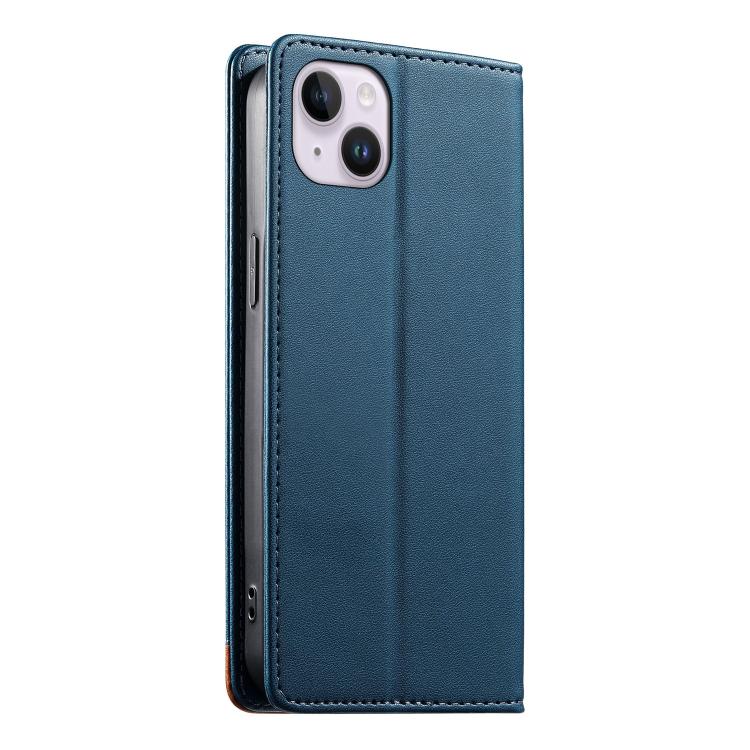 For iPhone 14 Plus Dierfeng Splicing Strong Magnetic RFID Vegan Leather Phone Case