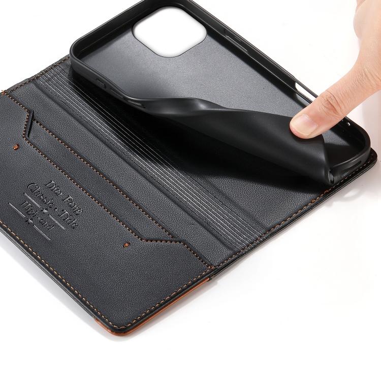 For iPhone 14 / 13 Dierfeng Splicing Strong Magnetic RFID Vegan Leather Phone Case