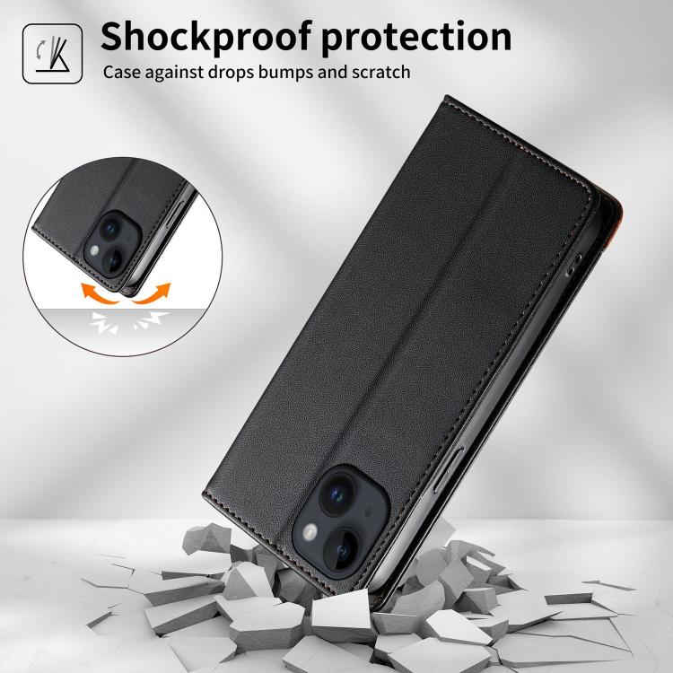 For iPhone 14 / 13 Dierfeng Splicing Strong Magnetic RFID Vegan Leather Phone Case