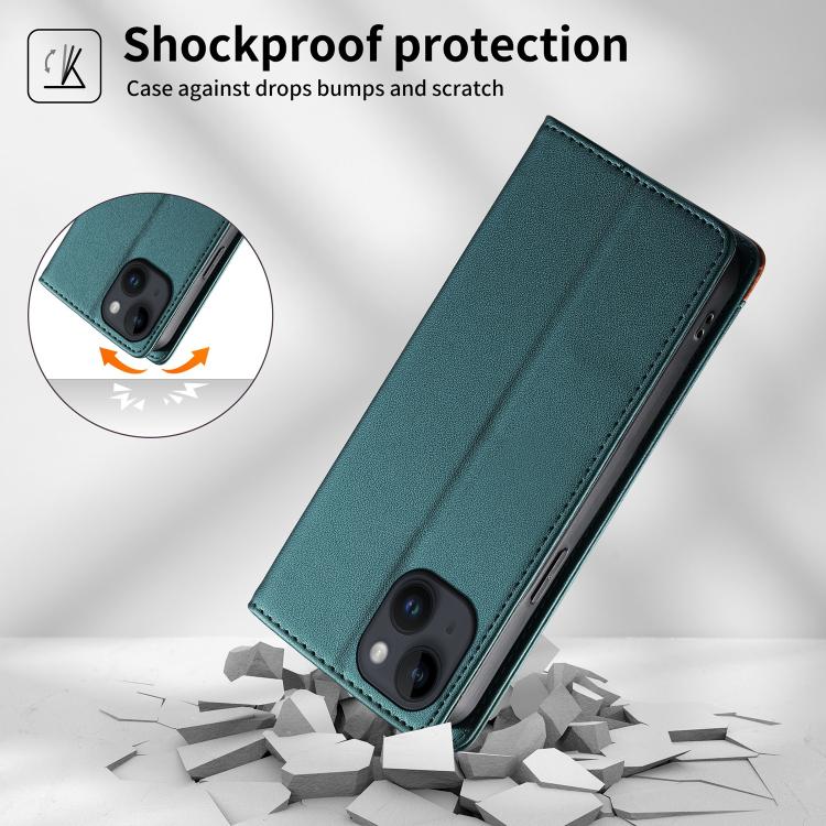 For iPhone 14 / 13 Dierfeng Splicing Strong Magnetic RFID Vegan Leather Phone Case