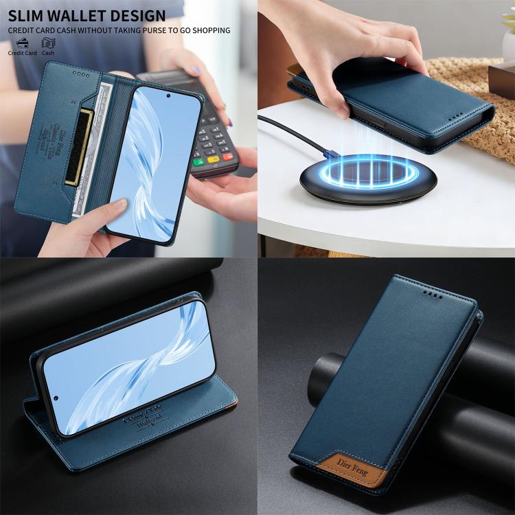For iPhone 14 / 13 Dierfeng Splicing Strong Magnetic RFID Vegan Leather Phone Case