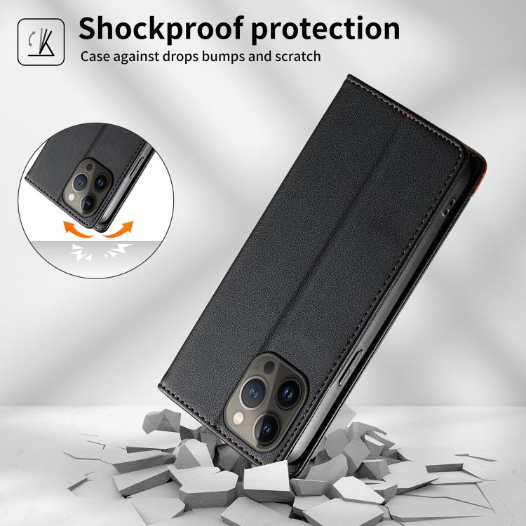 For iPhone 13 Pro Max Dierfeng Splicing Strong Magnetic RFID Vegan Leather Phone Case
