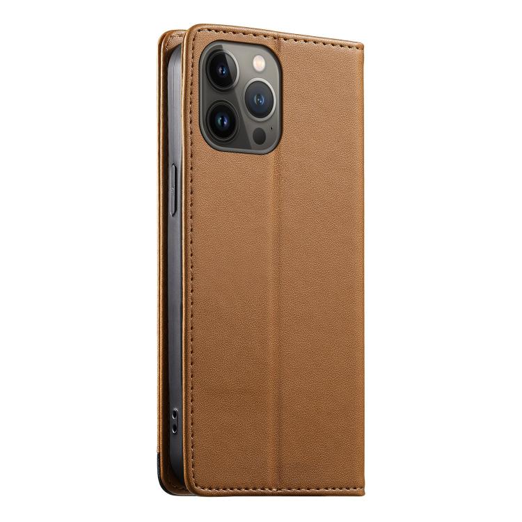 For iPhone 13 Pro Max Dierfeng Splicing Strong Magnetic RFID Vegan Leather Phone Case