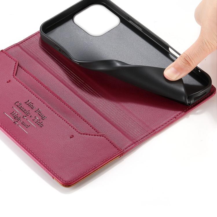 For iPhone 13 Pro Max Dierfeng Splicing Strong Magnetic RFID Vegan Leather Phone Case