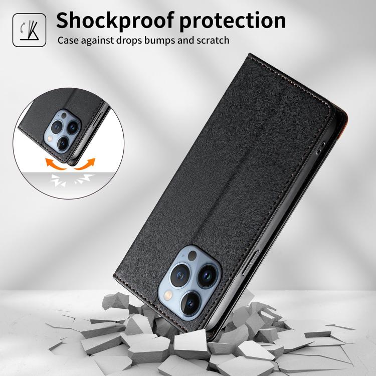 For iPhone 13 Pro Dierfeng Splicing Strong Magnetic RFID Vegan Leather Phone Case